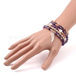 Set di braccialetti elasticizzati con perline rotonde in ematite sintetica e perle d'acqua dolce coltivate in 5 pz 5 stili di ametista naturale e pietra solare&nbsp;BJEW-JB09084