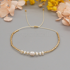 Bracelets ajustables en perles d'eau douce naturelles blanches et perles de verre tressées&nbsp;NA4638