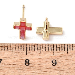 Boucles d'oreilles à tige en laiton et émail avec croix&nbsp;EJEW-I322-03G