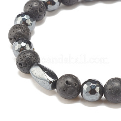 2pcs 2 style roche de lave naturelle et noix de coco et hématite synthétique perlé ensemble de bracelets extensibles&nbsp;BJEW-JB07829