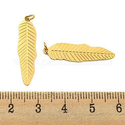イオンプレーティング（IP）304ステンレスペンダント  丸カン付き  フェザーチャーム  ゴールドカラー  27.5x7x0.5mm  穴：2.5mm&nbsp;STAS-O003-07G
