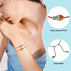 5 Stück verstellbares Armband mit Fischanhänger aus Emaille in 5 Farben&nbsp;BJEW-TA0001-31