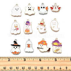 24pcs12スタイルハロウィーンテーマ合金エナメルペンダント  カドミウムフリー＆ニッケルフリー＆鉛フリー  ゴースト  ミックスカラー  15~26x15~23x1~2.5mm  穴：1.4~2mm  2個/スタイル&nbsp;ENAM-FP0003-01