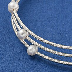 Braccialetti avvolgenti da donna con perline di ottone e perle d'acqua dolce naturali a tre anelli&nbsp;BJEW-F470-01S