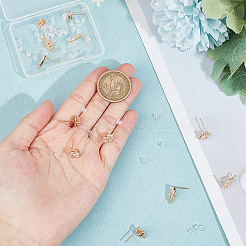 12 шт. 2 стиля латунные микропаве прозрачные кубические цирконии лист фурнитура серьги-гвоздики&nbsp;KK-HY0001-77