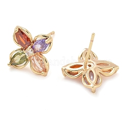 Серьги-гвоздики из латуни с цветочным покрытием и кубическим цирконием EJEW-M090-13G-04