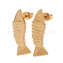 女性用304ステンレススチールスタッドピアス  魚  ゴールドカラー  25x9.5mm&nbsp;EJEW-F410-01G