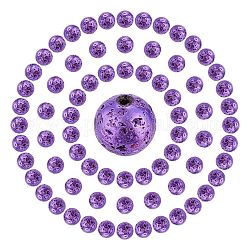 SUNNYCLUE 80Pcs Electroplated Natural Lava Rock Bead Strands, Round, Dark Orchid, 8~9mm, Hole: 1.2mm