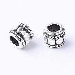 Tibetischer stil legierung perlen, Kolumne, cadmiumfrei und bleifrei, Antik Silber Farbe, 7x6 mm, Bohrung: 3.5 mm, ca. 1340 Stk. / 1000 g
