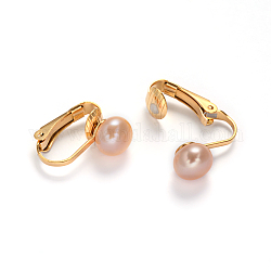 Pendientes de clip de perla de agua dulce de acero inoxidable tono dorado 304, peachpuff, 16x4x16mm