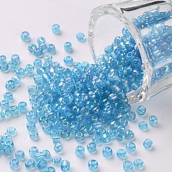 8/0 perles de rocaille rondes en verre, couleurs transparentes arc, trou rond, Aqua, 8/0, 3mm, Trou: 1mm, environ 1111 pcs/50 g, 50 g / sac, 18 sacs/2 livres