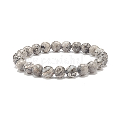 Pierre de carte naturelle/pierre picasso/jaspe picasso bracelet extensible perlé rond, bijoux en pierres précieuses pour femmes, diamètre intérieur: 2-1/8 pouce (5.5 cm), perles: 8.5 mm