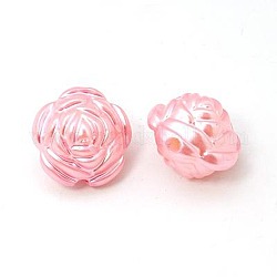 Pink Flower Imitation Pearl Acrylic Beads for Mothers' Gift, about 25mm long, 24mm wide, 20mm thick, hole: 2mm