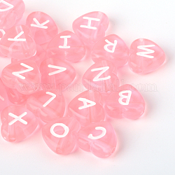 Perline di lettere con foro orizzontale a forma di cuore in acrilico trasparente, roso, 10.5x11.5x4.5mm, Foro: 2 mm, circa 1300pcs/500g