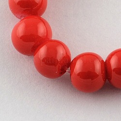 Painted Glass Bead Strands, Baking Paint, Round, Red, 10mm, Hole: 1.3~1.6mm, about 80pcs/strand, 31.4 inch