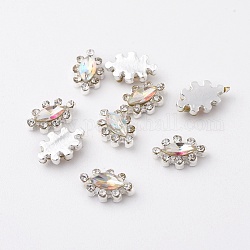 Alloy Cabochons, Nail Art Decoration Accessories, with Glass, Oval, Platinum, Clear AB, 9x6mm