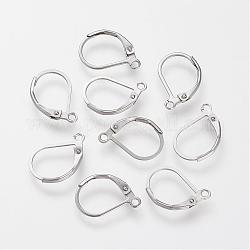 304 Stainless Steel Leverback Earring Findings, with Loop, Stainless Steel Color, 16x10.5x0.5mm, Hole: 1.5mm, pin: 0.5mm