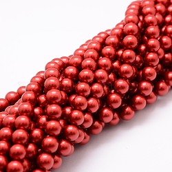 Shell fili di perle perline, tondo, grado a, rosso, 8mm, Foro: 1 mm, circa 47pcs/filo, 15.5 pollice