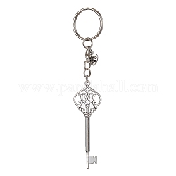 Porte-clés fendus en fer, avec des pendentifs en alliage, Touche et coeur, argent antique, 12.4 cm