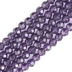 Glass Beads Strands, Faceted, Round, Medium Purple, 8mm, Hole: 1mm, about 40pcs/strand, 12 inch