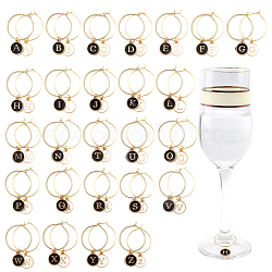 Piatto rotondo con ciondoli per bicchiere di vino smaltato in lega di lettere, con anelli di ottone, lettera a ~ z, 41mm, 52 pc / set