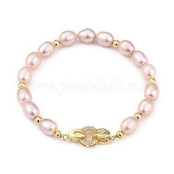 Bracelets en perles de culture d'eau douce naturelles, avec des perles en laiton et un micro-pavé de zircone cubique en laiton avec des fermoirs, or, 7-7/8 pouce (20 cm)