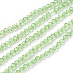 Abalorios de vidrio transparente hebras, facetados, redondo, verde claro, 2mm, agujero: 0.5 mm, aproximamente 164~182 unidades / cadena, 14.8~15.7 pulgada (37.5~40 cm)