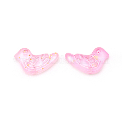 Handmade Frosted Glass Beads, with Gold Foil, Bird, Pearl Pink, 11x20x4.5mm, Hole: 1mm, 50pcs/bag