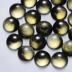 Cabochons de cristal transparentes spray pintadas, con polvo del brillo, medio redondo / cúpula, negro, 12x6mm
