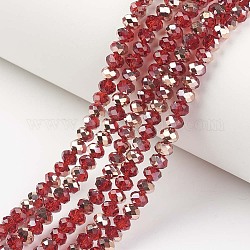 Placcare trasparente perle di vetro fili, placcato metà di rame, sfaccettato, rondelle, rosso, 8x6mm, Foro: 1 mm, circa 72pcs/filo, 16.14 pollice (41 cm)