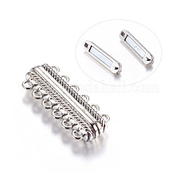 Alloy Magnetic Clasps, with 12 Holes, Rectangle, Platinum, 33x14x7mm, Hole: 2mm