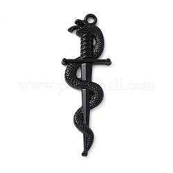 Pendente in lega, spada con fascino di serpente, elettroforesi nera, 39.5x13.5x2.8mm, Foro: 1.5 mm