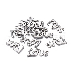 Valentine's Day 201 Stainless Steel Charms, Laser Cut, Word Love, Stainless Steel Color, 6x12x0.8mm, Hole: 1.2mm
