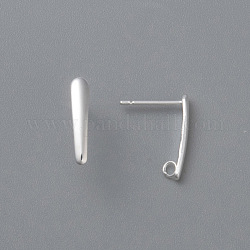 Accessoires de puces d'oreilles en 304 acier inoxydable, avec boucle, couleur d'argent, 15x3x1mm, Trou: 1.6mm, pin: 0.8 mm