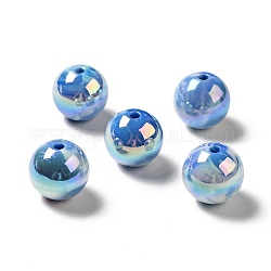Placage uv perles acryliques irisées arc-en-ciel opaques, ronde, bleu, 15~15.5x15.5~16mm, Trou: 2.7~2.8mm