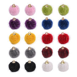 20Pcs 10 Colors Handmade Plush Cloth Fabric Pendants, with CCB Plastic Findings, Round, Mixed Color, 17x15mm, Hole: 1.5mm, 2pcs/Color