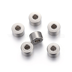 304 Edelstahl-Abstandhalter-Perlen, Flachrund, Edelstahl Farbe, 6x4 mm, Bohrung: 2.5 mm