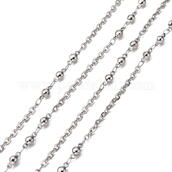 304 acier inoxydable décoratif chaînes rolo, chaîne belcher, soudé, avec perle ronde, couleur inoxydable, 2.3mm