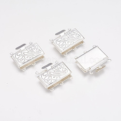 Brass Multi-strand Box Clasps, Silver Color Plated, about 21mm wide, 23mm long, 5mm thick, hole: 1.5mm