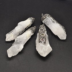Pépites cristal strass en pâte polymère gros pendentifs, avec les accessoires en laiton tourmaline et de tonalité de platine, 45~71x13~22x16~24mm, Trou: 2mm