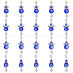 Hobbiesay 20pcs Fee mit Herz-Legierungsanhänger im tibetischen Stil verziert, mit Bunte Malerei-Perlen des bösen Blicks und 304 Karabinerverschluss aus Edelstahl, Mischform, marineblau, 57 mm