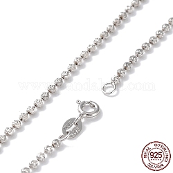 Collar de cadena de bolas de plata de ley 925 chapada en rodio para mujer, con sello s925, Platino real plateado, 18-1/8 pulgada (46 cm)