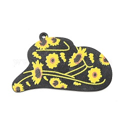 ウエスタンカウボーイスタイルのプリントアクリルパーツ  菊柄チャーム付きカウボーイハット  帽子  28x46x1.5mm  穴：1.6mm