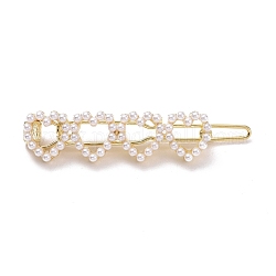 Haarspangen aus Legierung, mit Kunststoff-Perlen, Herz, Licht Gold, 40~50x10.5x6.5 mm