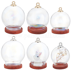 DELORIGIN 6 Sets Glass Dome Cover, 3 Sizes Decorative Display Case with Wood Base Mini Glass Dome with 10pcs Plastic Bead Cap Pendant Bails for Valentine's Day DIY Crafts Home Decor