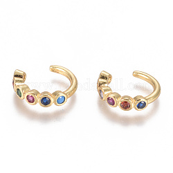 Golden Plated Brass Micro Pave Cubic Zirconia Cuff Earrings, Long-Lasting Plated, Colorful, 13x13.2x3mm