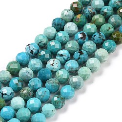 Chapelets de perles en turquoise de HuBei naturelle, facette, ronde, 6mm, Trou: 0.9mm, Environ 60~62 pcs/chapelet, 15.35 pouce (39 cm)
