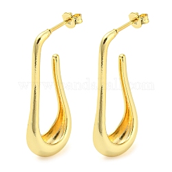 Rack Plating Brass Teardrop Stud Earrings, Half Hoop Earrings, Long-Lasting Plated, Cadmium Free & Lead Free, Real 18K Gold Plated, 35.5x6.5mm
