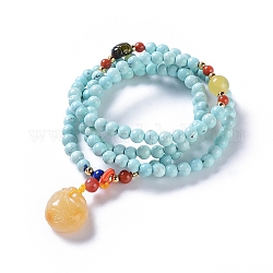 Colliers de perle en turquoise synthétique, avec pendentifs en résine imitation cire d'abeille, perles d'agate rouge du sud et alliage, or, 20 pouce (51 cm)