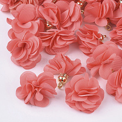 Decorazioni pendenti in stoffa, con i risultati acrilici, fiore, salmone, 25~30x28~35mm, Foro: 2 mm